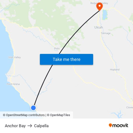 Anchor Bay to Calpella map