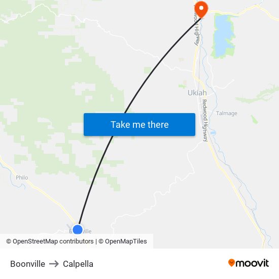 Boonville to Calpella map