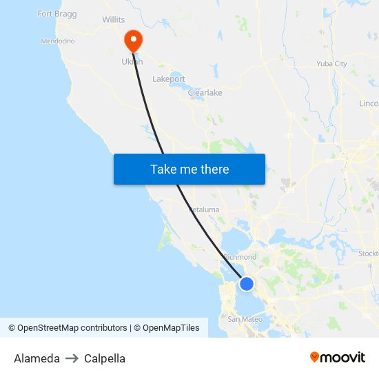 Alameda to Calpella map