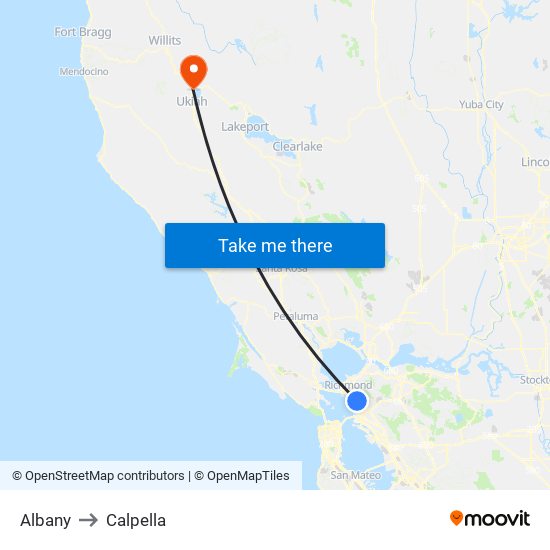 Albany to Calpella map