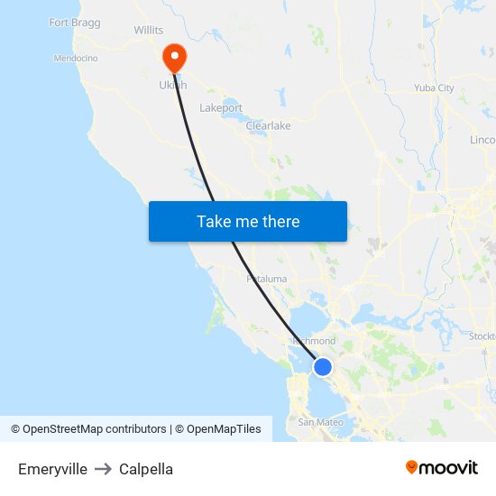 Emeryville to Calpella map