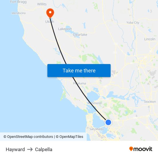 Hayward to Calpella map