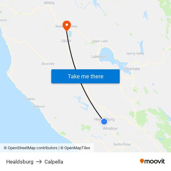 Healdsburg to Calpella map