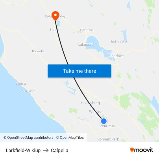 Larkfield-Wikiup to Calpella map