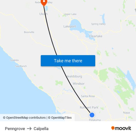 Penngrove to Calpella map