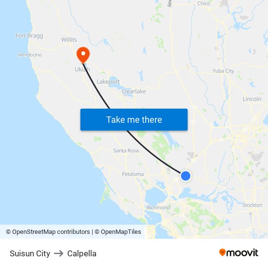 Suisun City to Calpella map