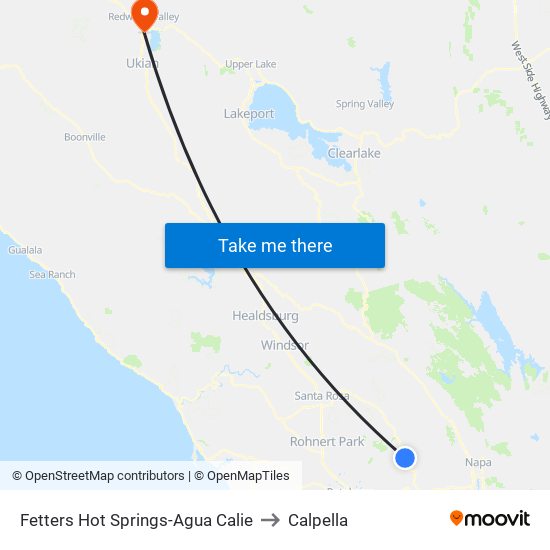 Fetters Hot Springs-Agua Calie to Calpella map