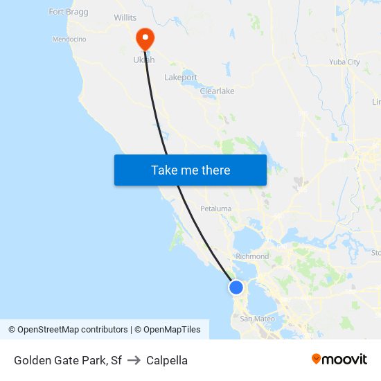 Golden Gate Park, Sf to Calpella map