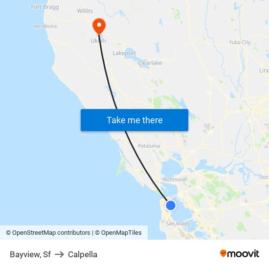 Bayview, Sf to Calpella map