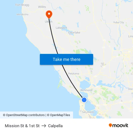 Mission St & 1st St to Calpella map