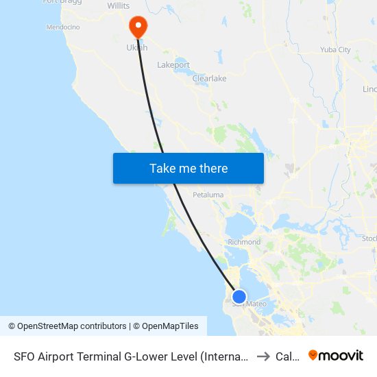 SFO Airport Terminal G-Lower Level (International Terminal Courtyard) to Calpella map