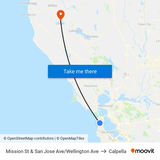 Mission St & San Jose Ave/Wellington Ave to Calpella map