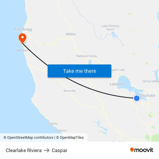 Clearlake Riviera to Caspar map