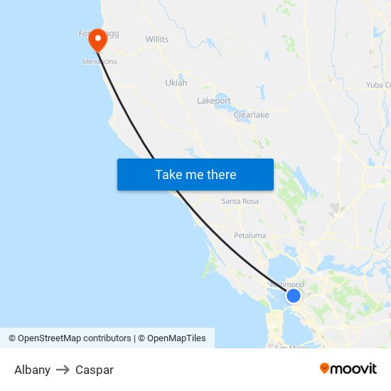 Albany to Caspar map