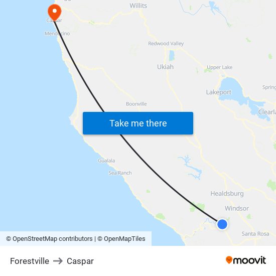 Forestville to Caspar map