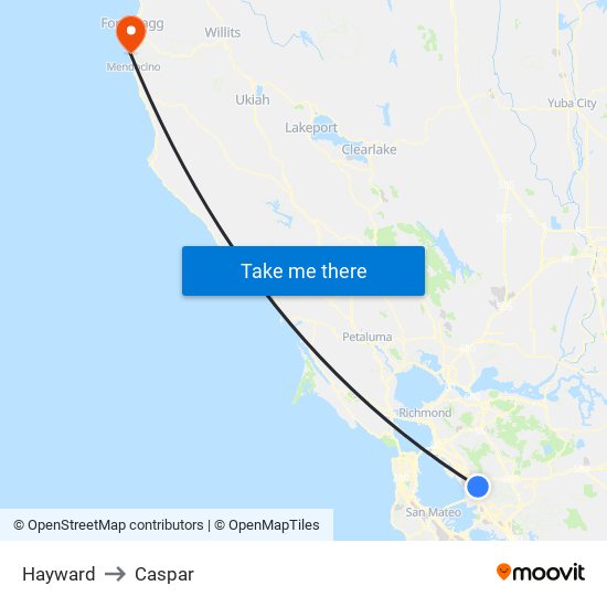 Hayward to Caspar map