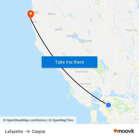 Lafayette to Caspar map