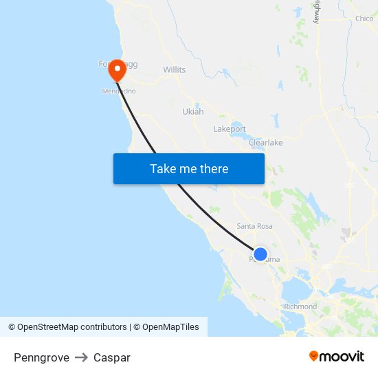 Penngrove to Caspar map