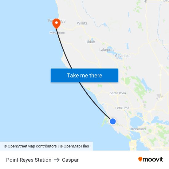 Point Reyes Station to Caspar map