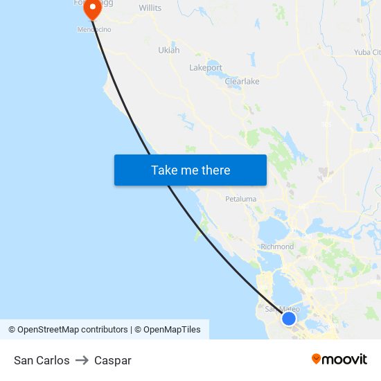 San Carlos to Caspar map