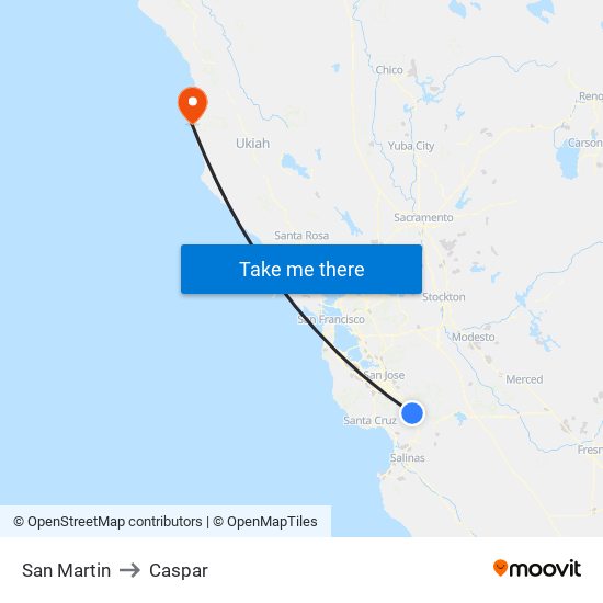 San Martin to Caspar map