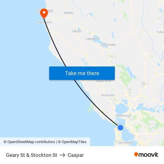 Geary St & Stockton St to Caspar map