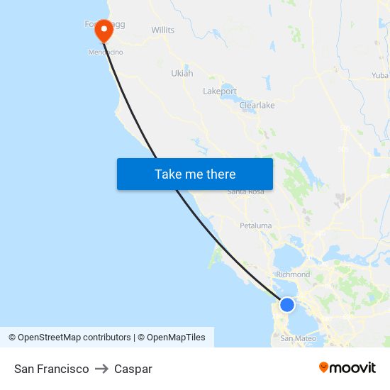 San Francisco to Caspar map