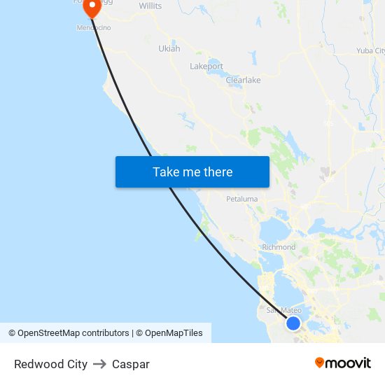 Redwood City to Caspar map