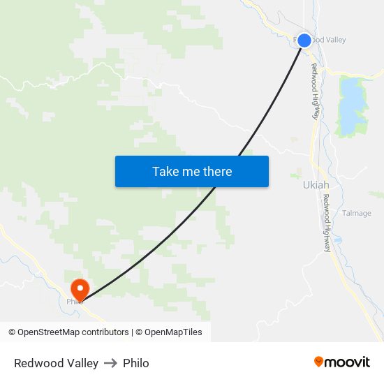 Redwood Valley to Philo map