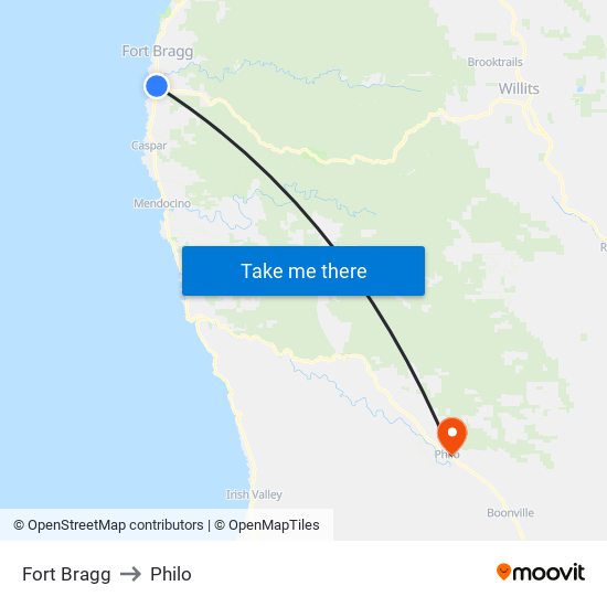 Fort Bragg to Philo map