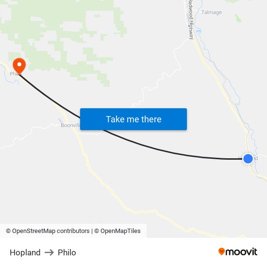 Hopland to Philo map