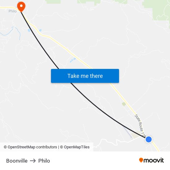 Boonville to Philo map