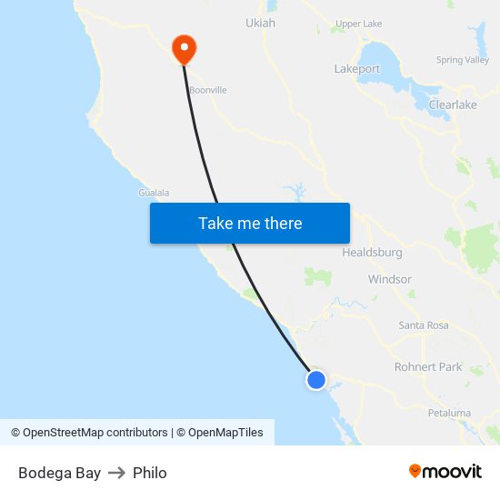 Bodega Bay to Philo map