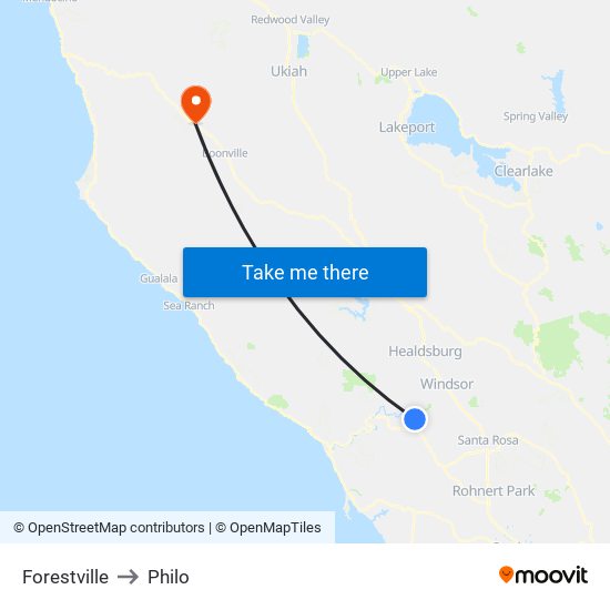 Forestville to Philo map