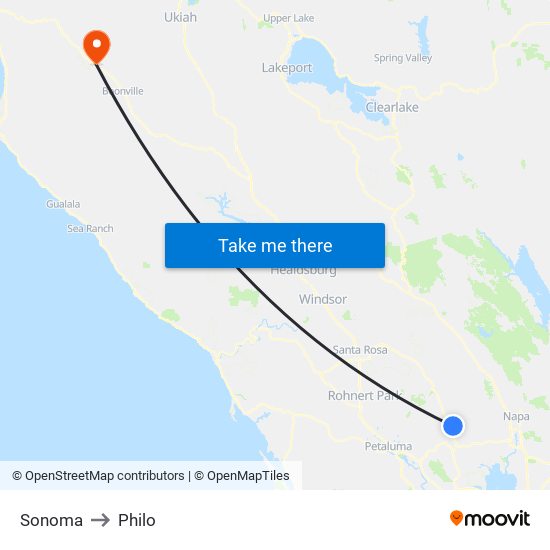 Sonoma to Philo map