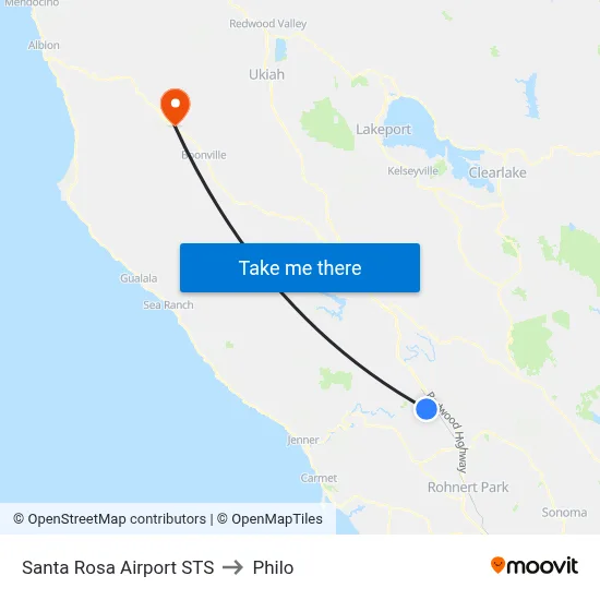 Santa Rosa Airport STS to Philo map