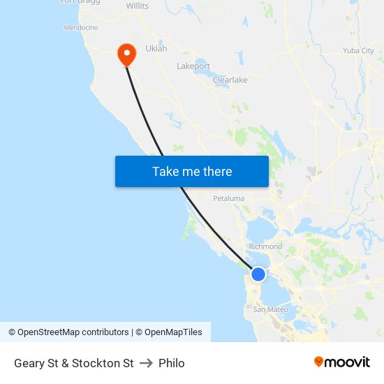 Geary St & Stockton St to Philo map