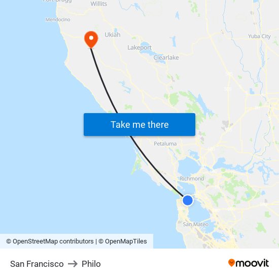 San Francisco to Philo map
