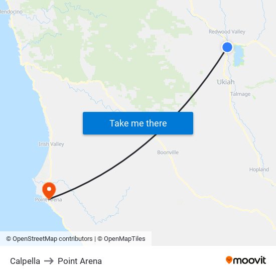 Calpella to Point Arena map