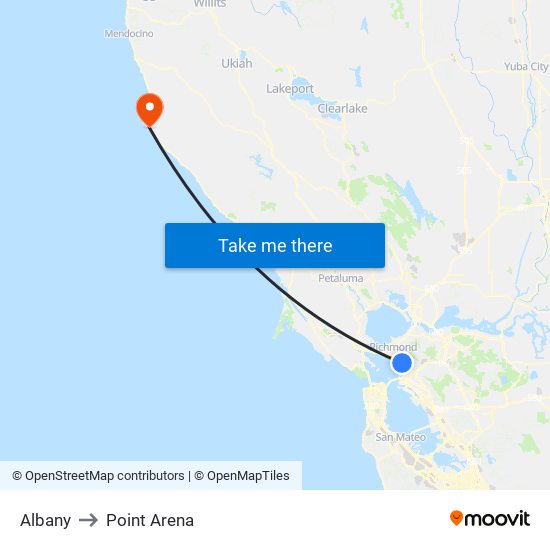 Albany to Point Arena map