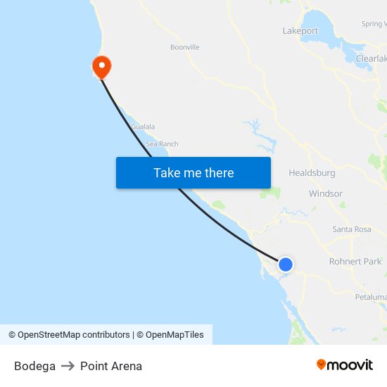 Bodega to Point Arena map