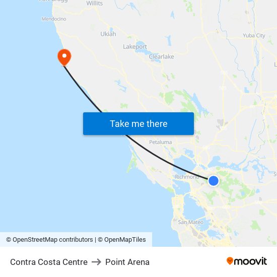 Contra Costa Centre to Point Arena map