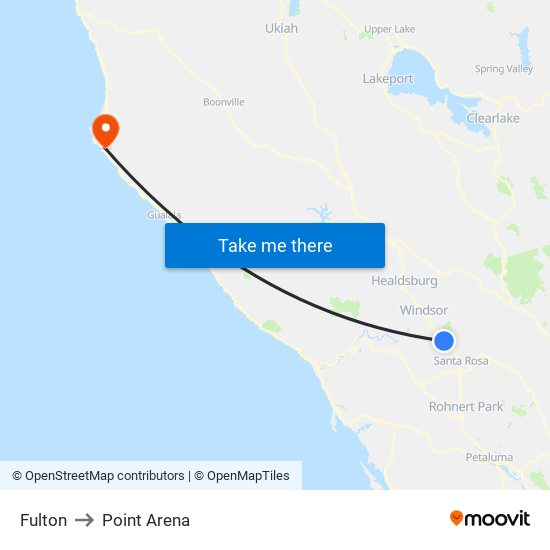 Fulton to Point Arena map