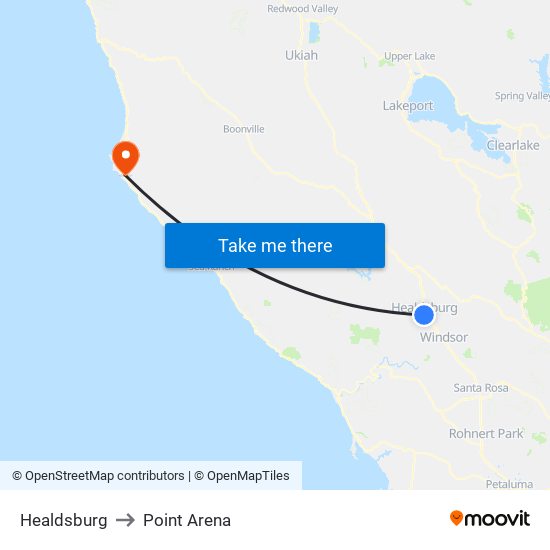 Healdsburg to Point Arena map