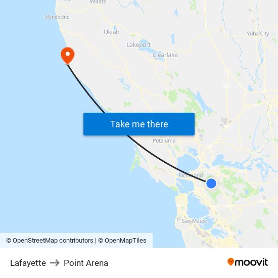 Lafayette to Point Arena map