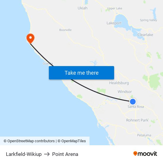 Larkfield-Wikiup to Point Arena map