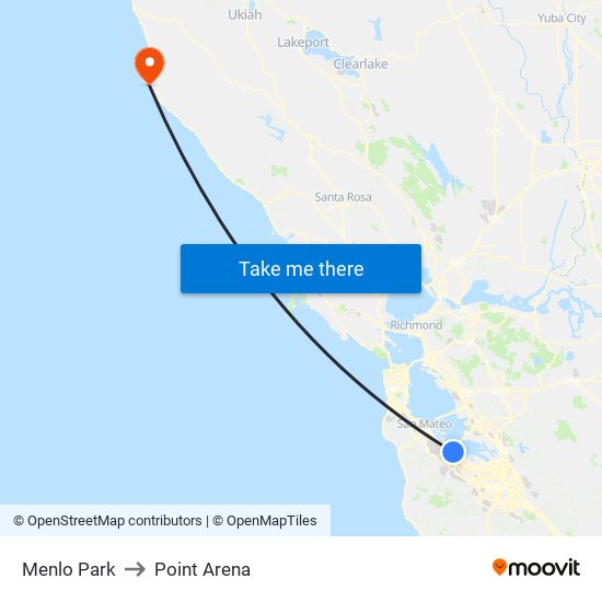 Menlo Park to Point Arena map