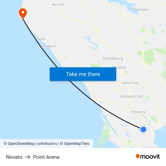 Novato to Point Arena map