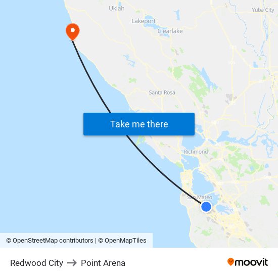 Redwood City to Point Arena map
