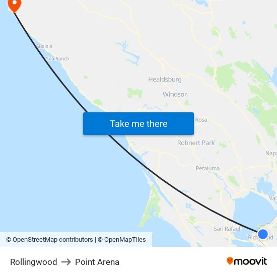 Rollingwood to Point Arena map